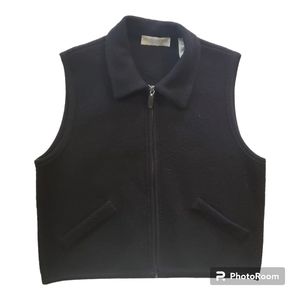 Valerie Stevens Vest Small Wool 100% Pure Wool Black Zip Up Made In Italy